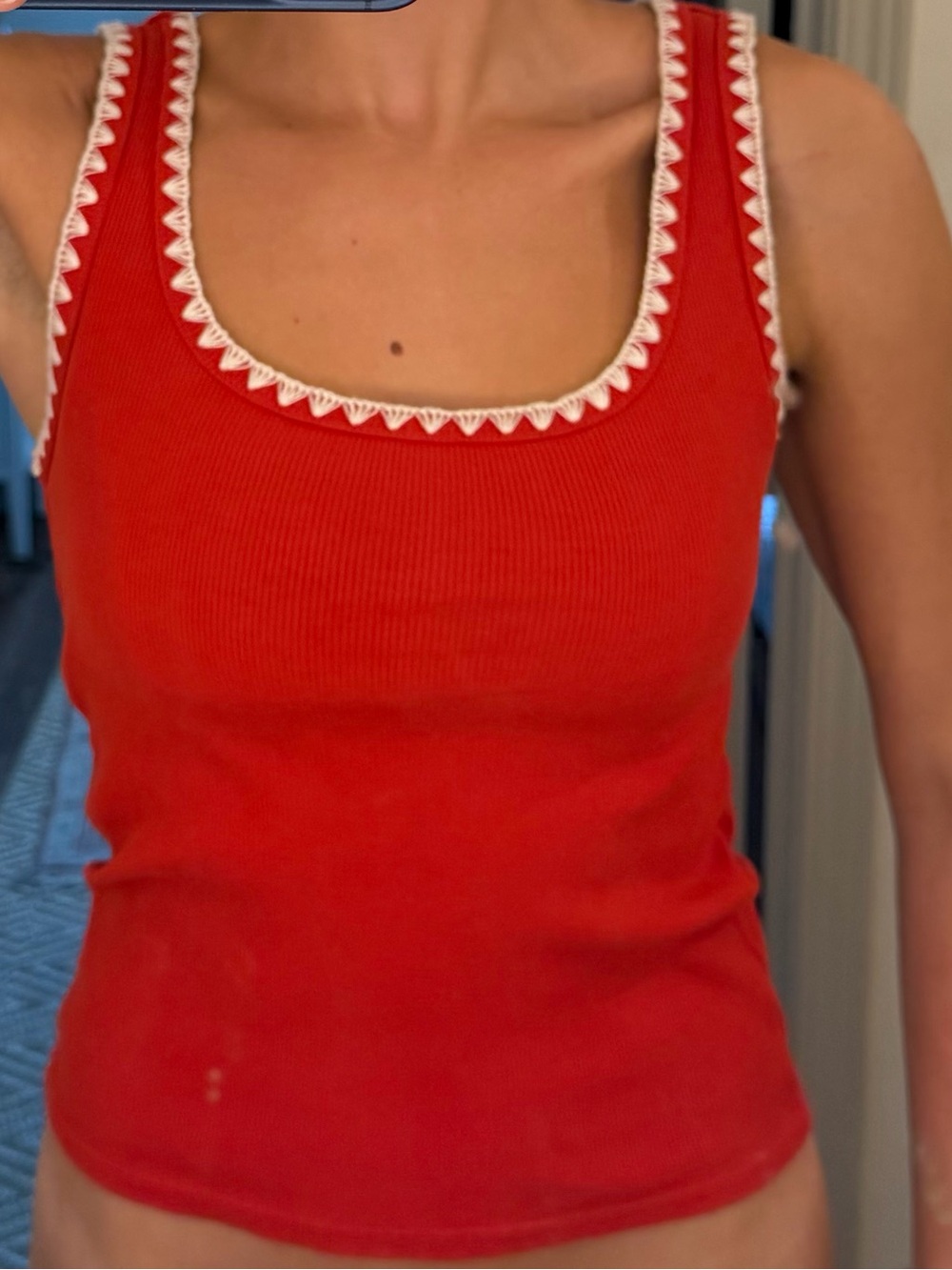 Z Supply Red Ribbed Tank with White Scalloped Trim